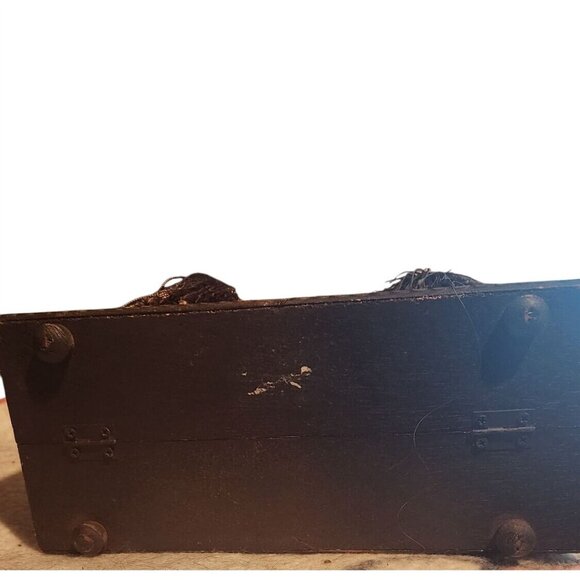 Vintage Wooden Leopard Print Box Purse W/ Braided Handles & Tassels Unique Desig - Picture 6 of 12